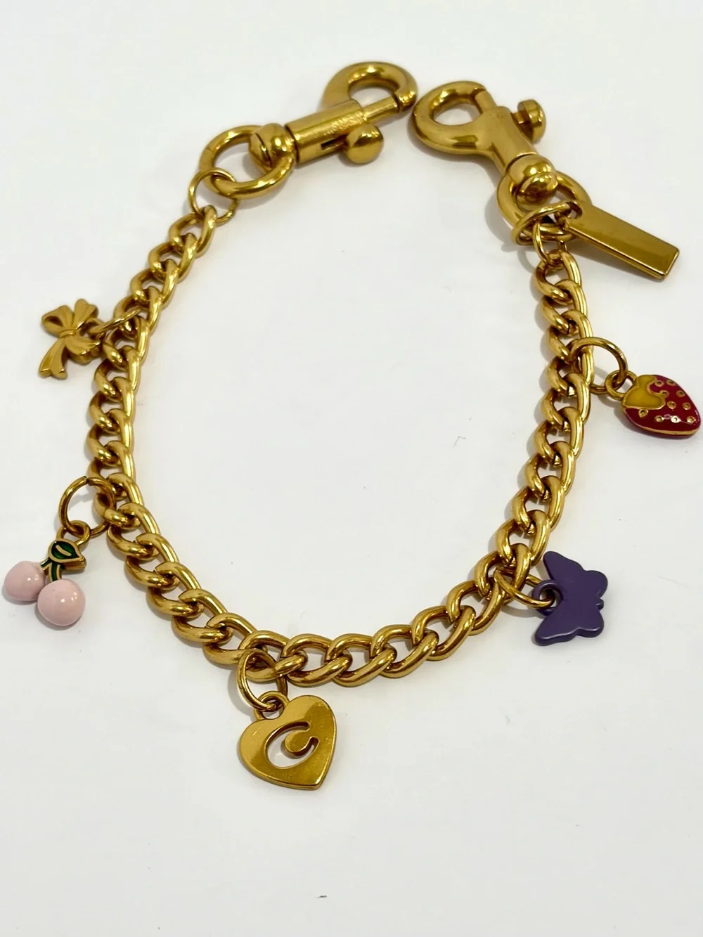 Gold Charm Bag Chain with Pink, Purple and Red Accents
